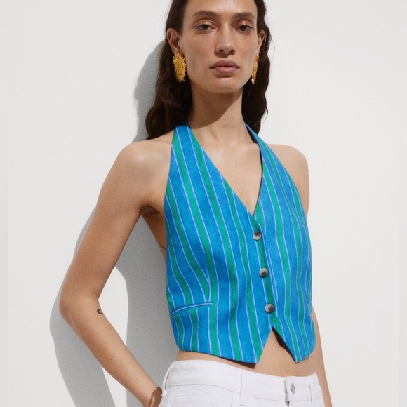 Mango Tops - MANGO Linen stripe-print vest | Size L